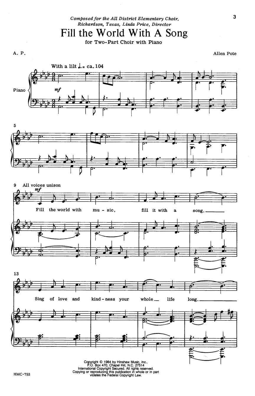 Fill the World with a Song - sample page 1