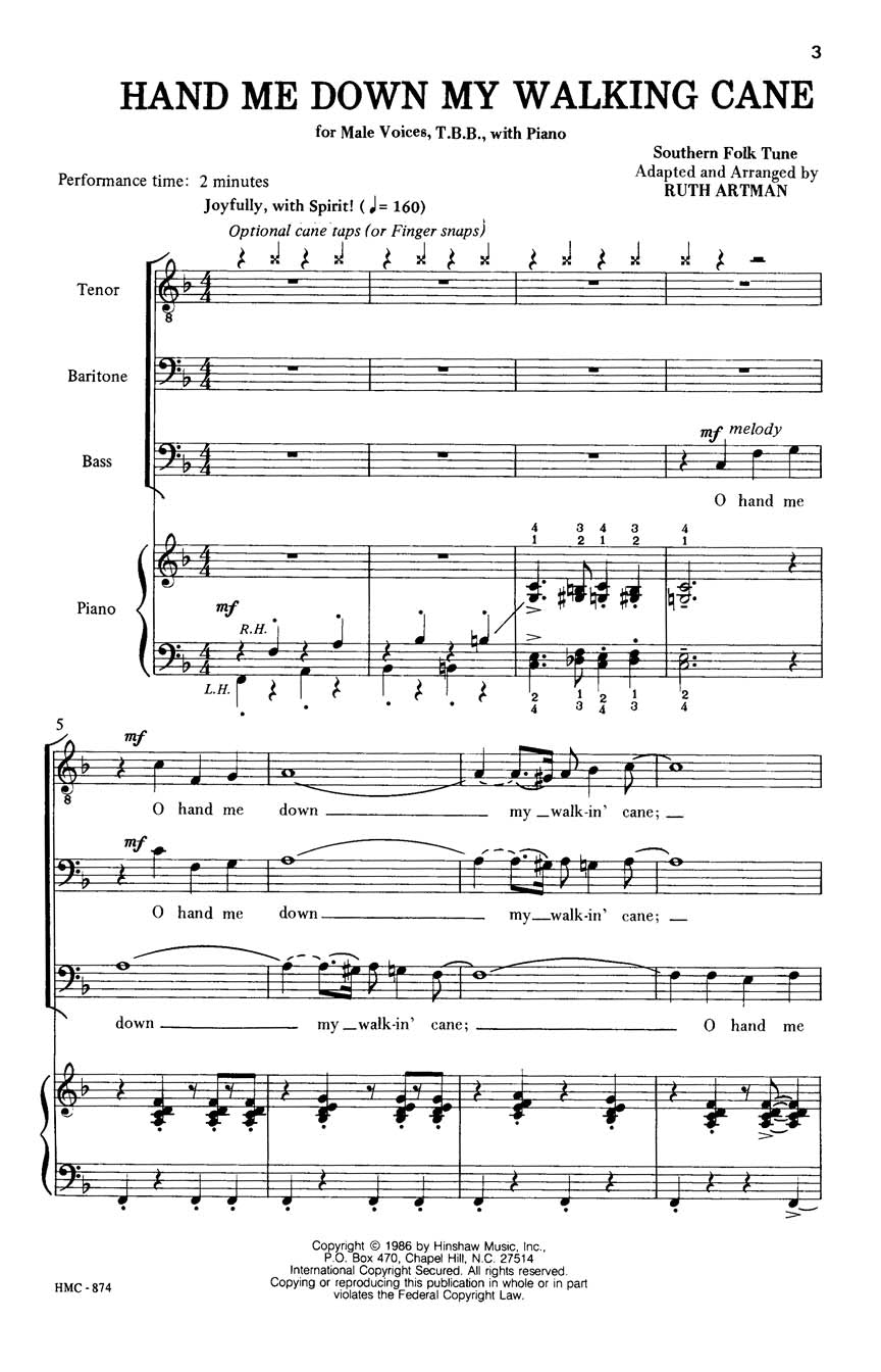 Hand Me Down My Walking Cane - sample page 1