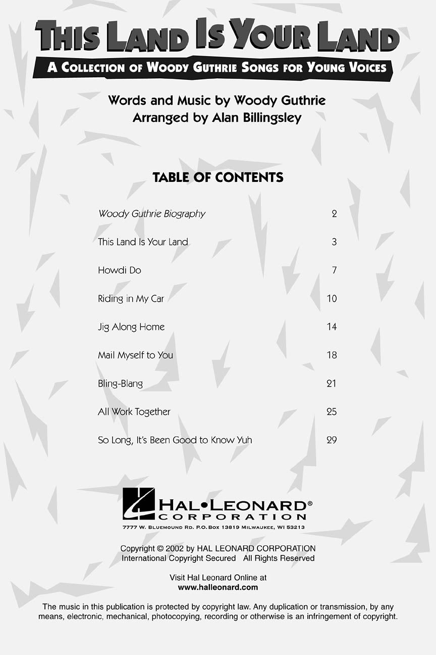 This Land Is Your Land (Collection of Woody Guthrie Songs) - sample page 1