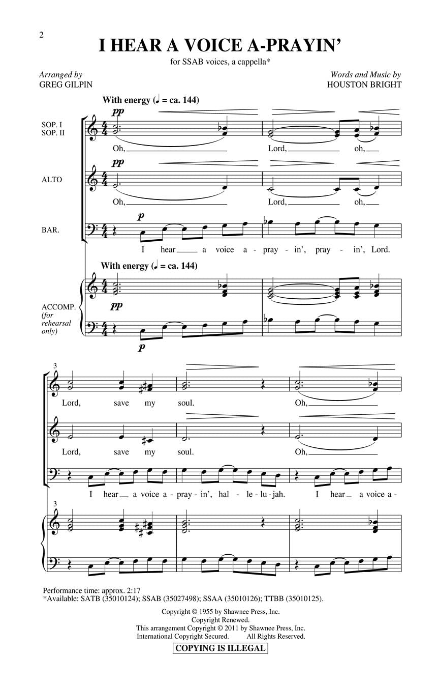 I Hear a Voice A-Prayin' - sample page 1