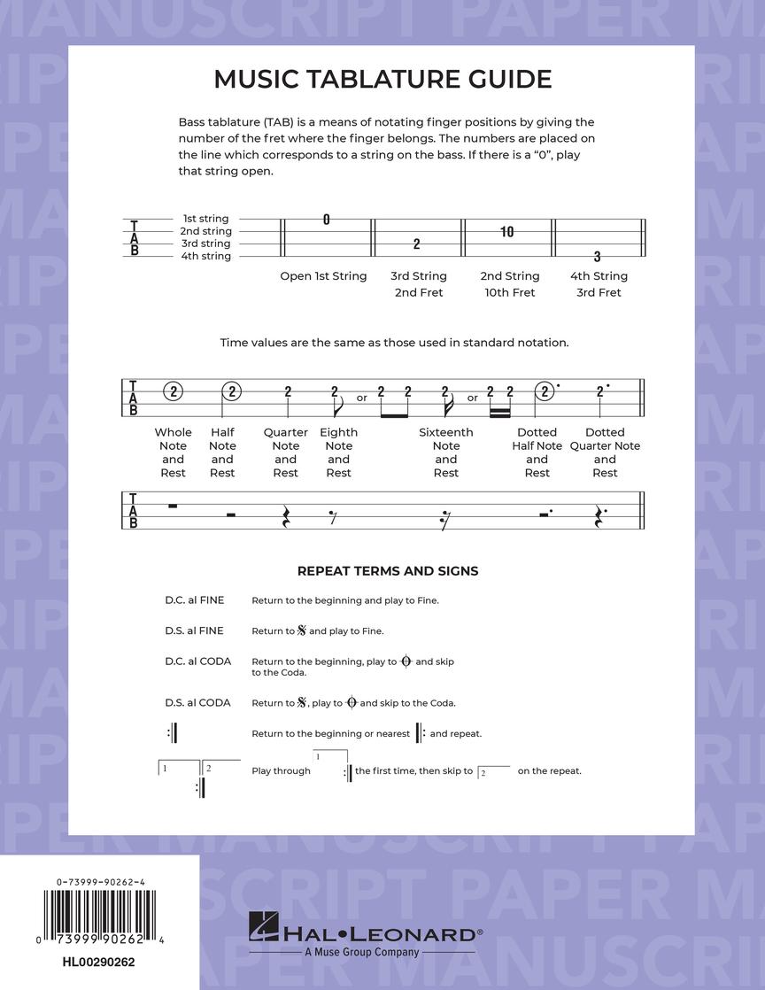 Bass Guitar Tablature Manuscript Paper (Purple Cover) - sample page 3