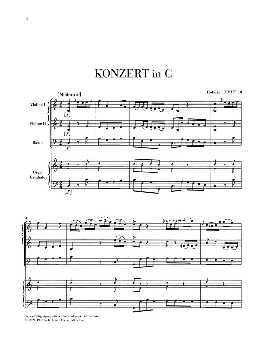 Concerto for Organ (Harpsichord) with String Instruments C Major Hob.XVIII:10 - sample page 1