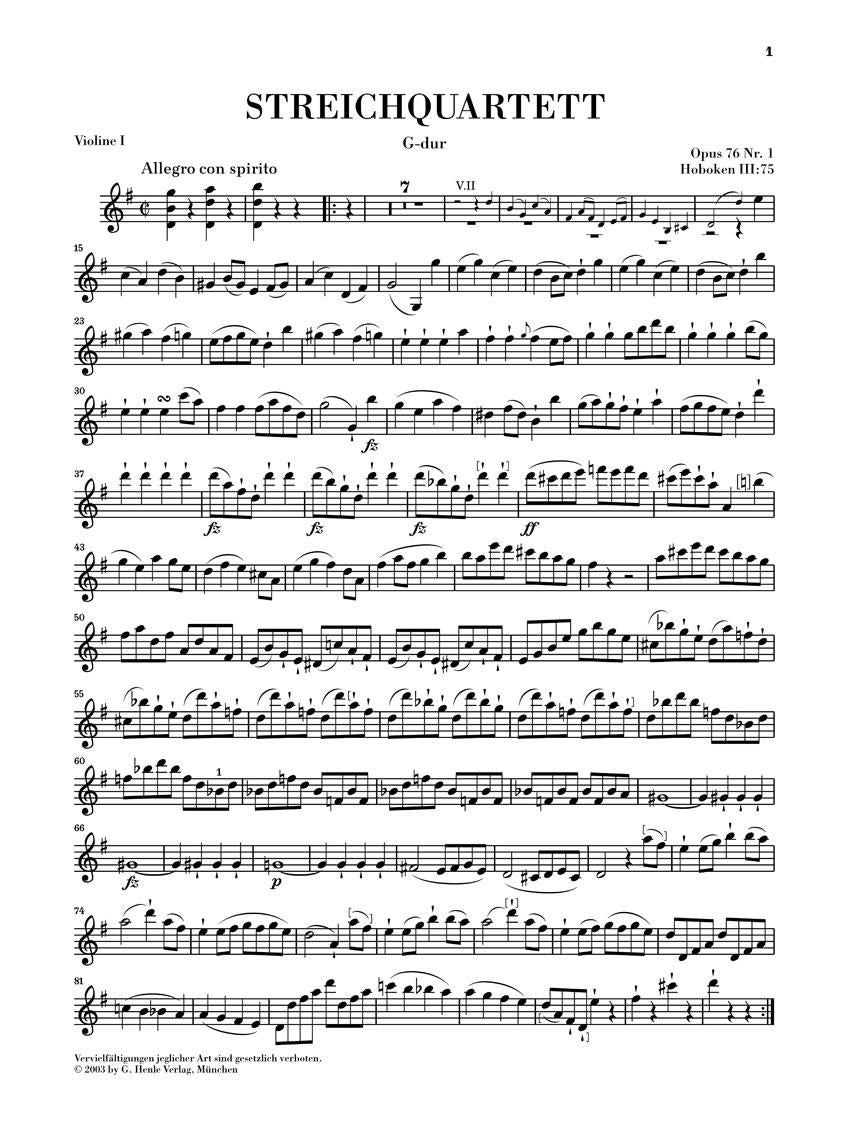 String Quartets – Volume X Op. 76 - sample page 1