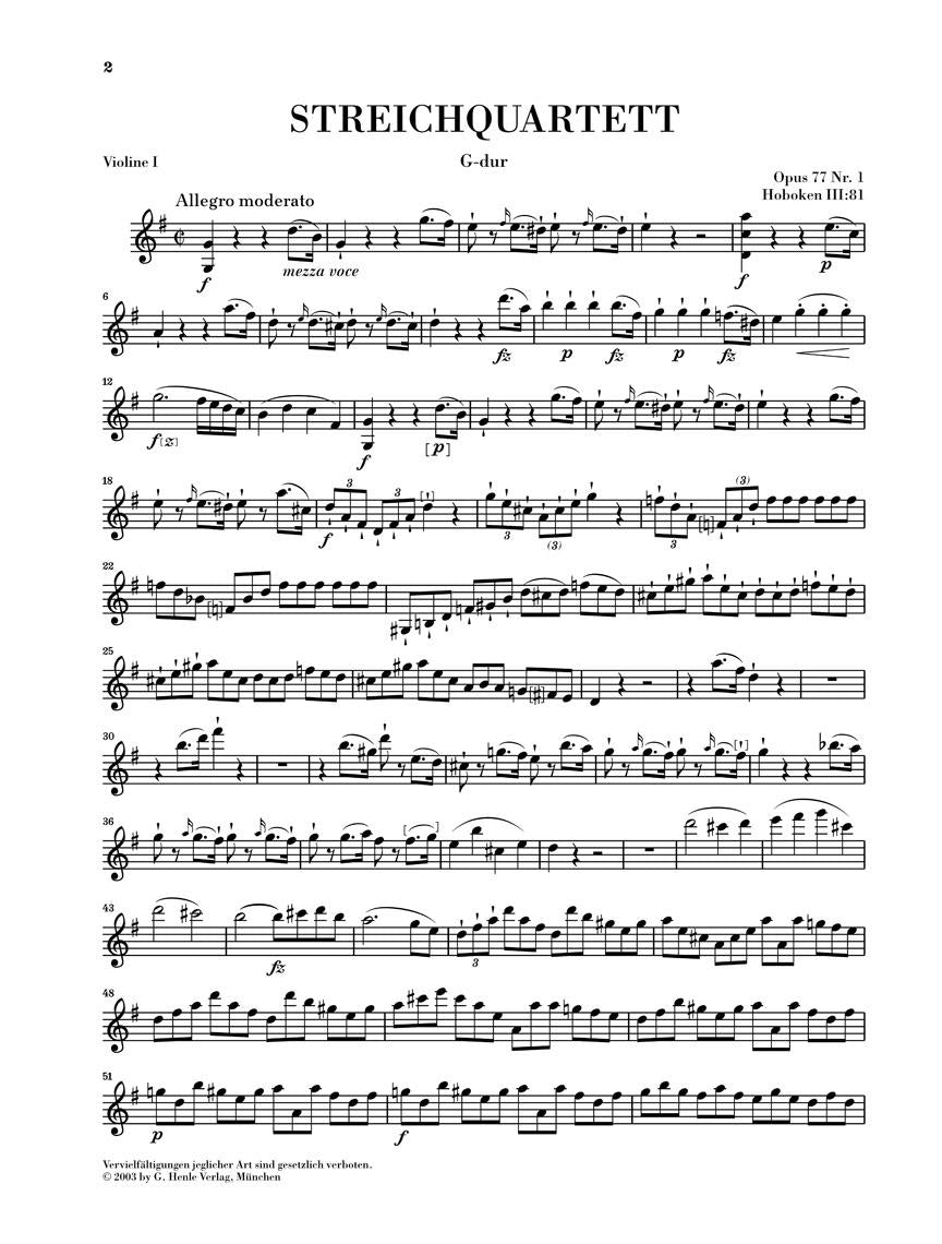 String Quartets – Volume XI Op. 77 and Op. 103 - sample page 1