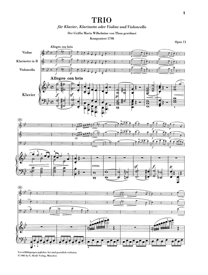 Clarinet Trios B Flat Major Op. 11 and E Flat Major Op. 38 - sample page 1