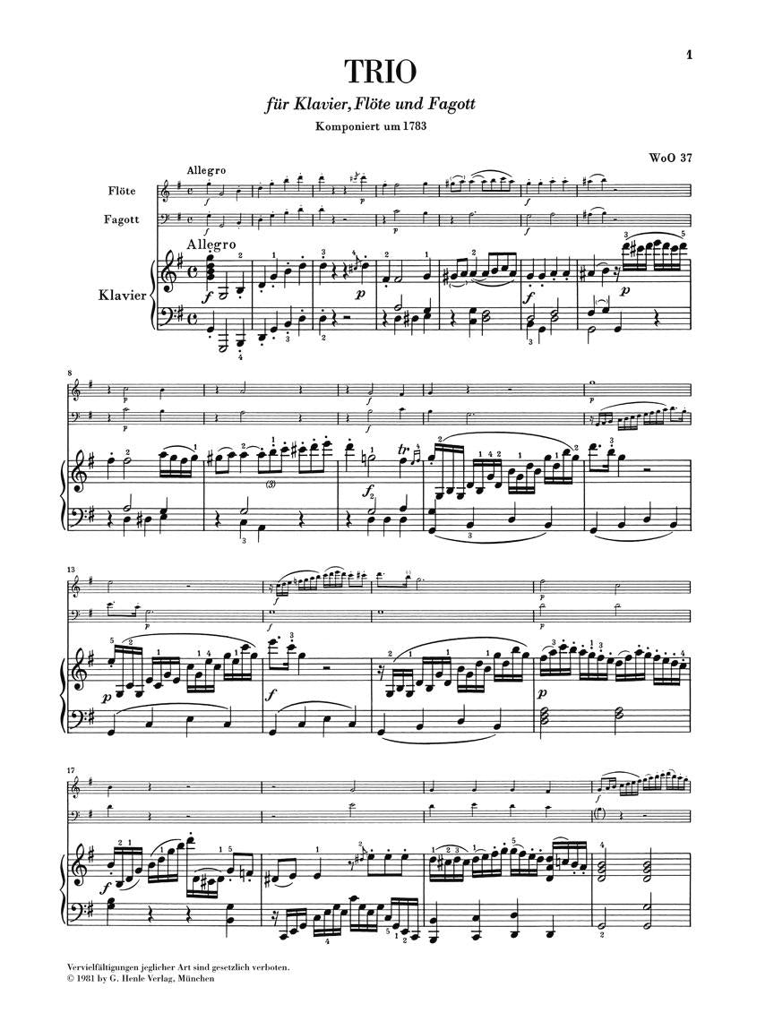 Trio for Piano, Flute, and Bassoon, WoO 37 - sample page 1