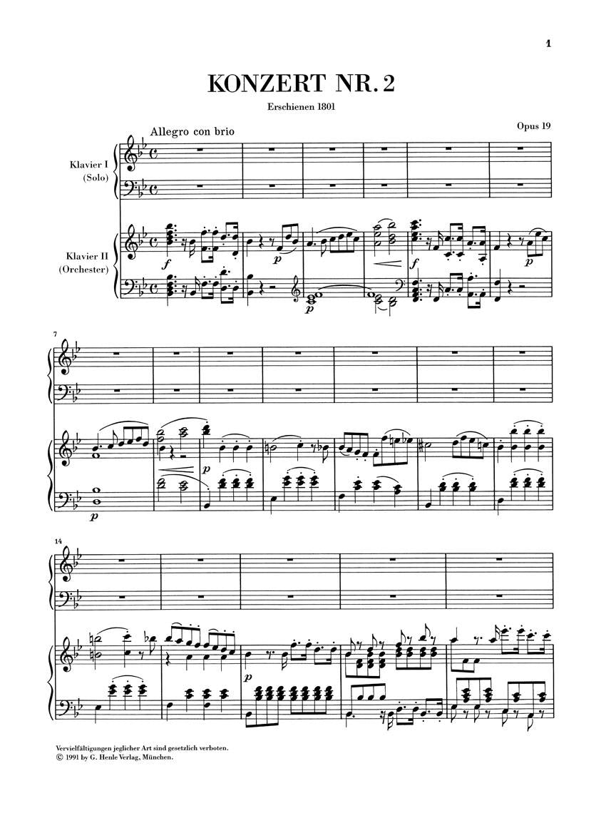 Concerto for Piano and Orchestra B Flat Major Op. 19, No. 2 - sample page 1