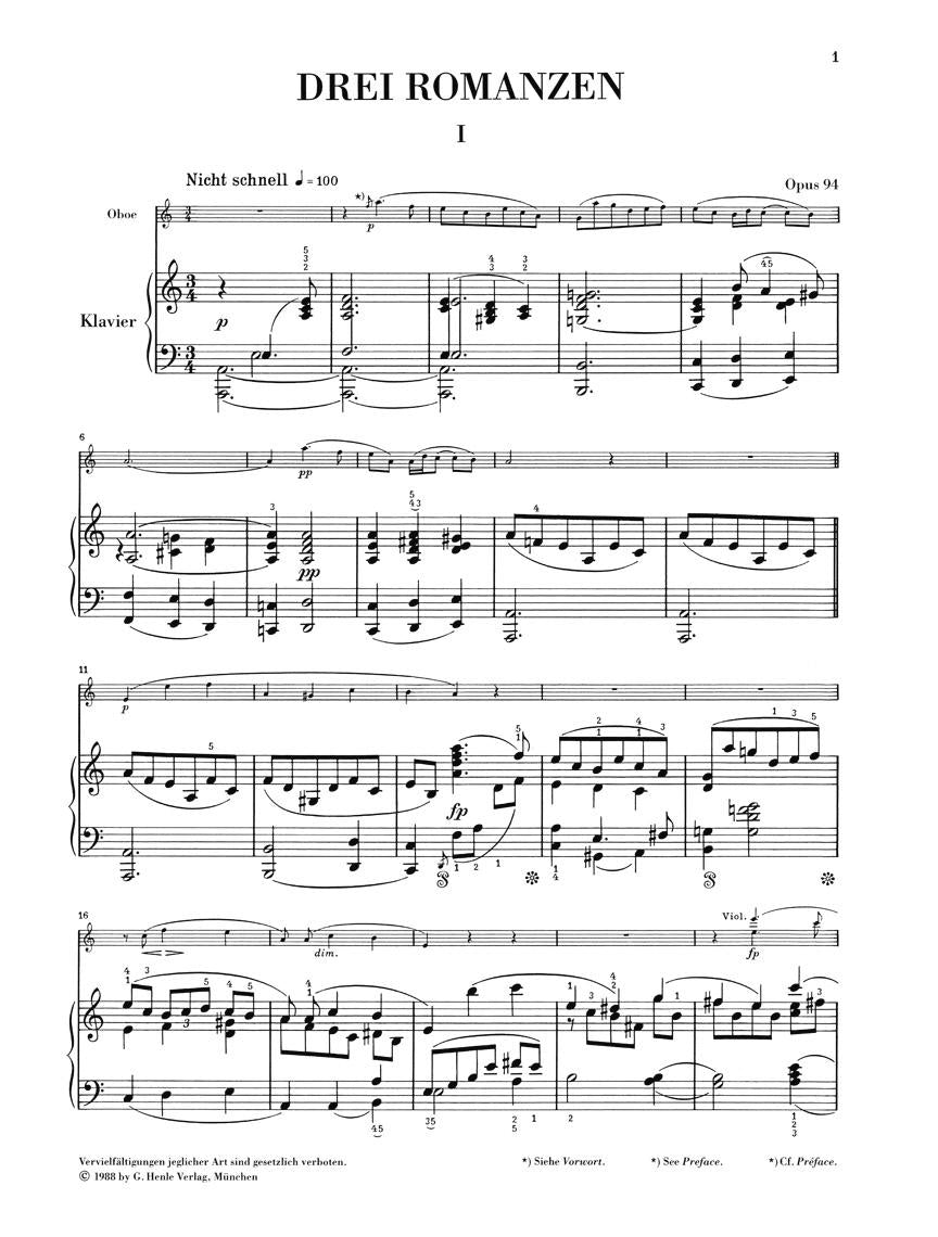 Romances for Oboe and Piano, Op. 94 - sample page 1