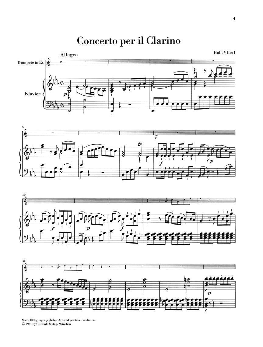 Concerto for Trumpet and Orchestra in E-Flat Major Hob.VIIe:1 - sample page 1