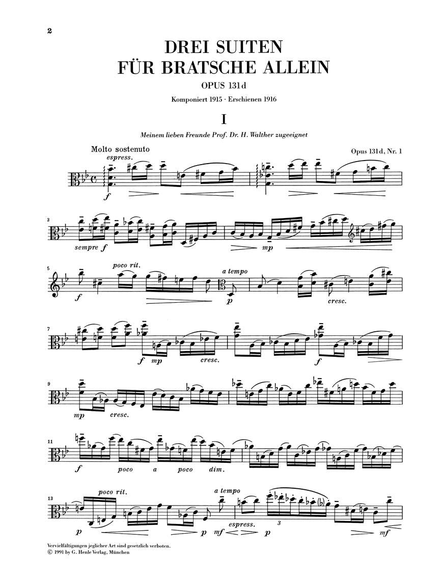 Three Suites for Viola Solo Op. 131d - sample page 1