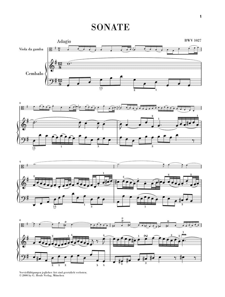 Sonatas for Viola da Gamba and Harpsichord BWV 1027-1029 - sample page 1