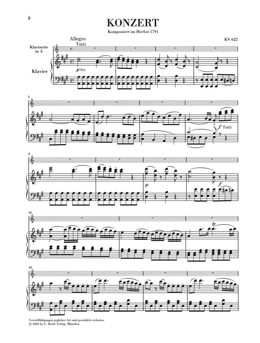 Clarinet Concerto in A Major, K. 622 - sample page 1