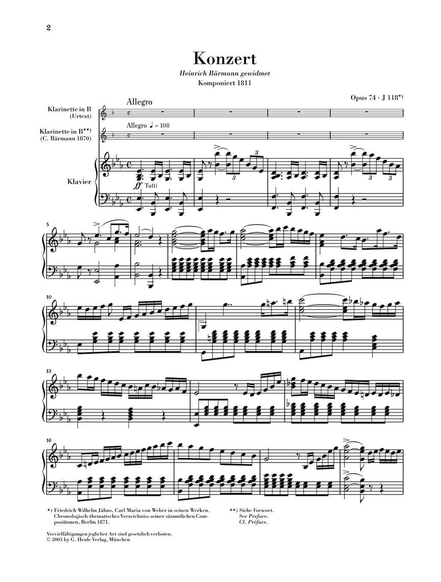 Clarinet Concerto No. 2 in E-flat Major, Op. 74 - sample page 1