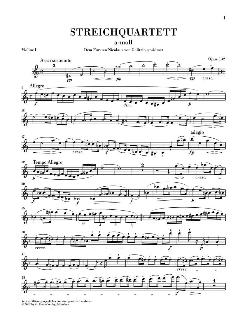 String Quartet A minor Op. 132 - sample page 1