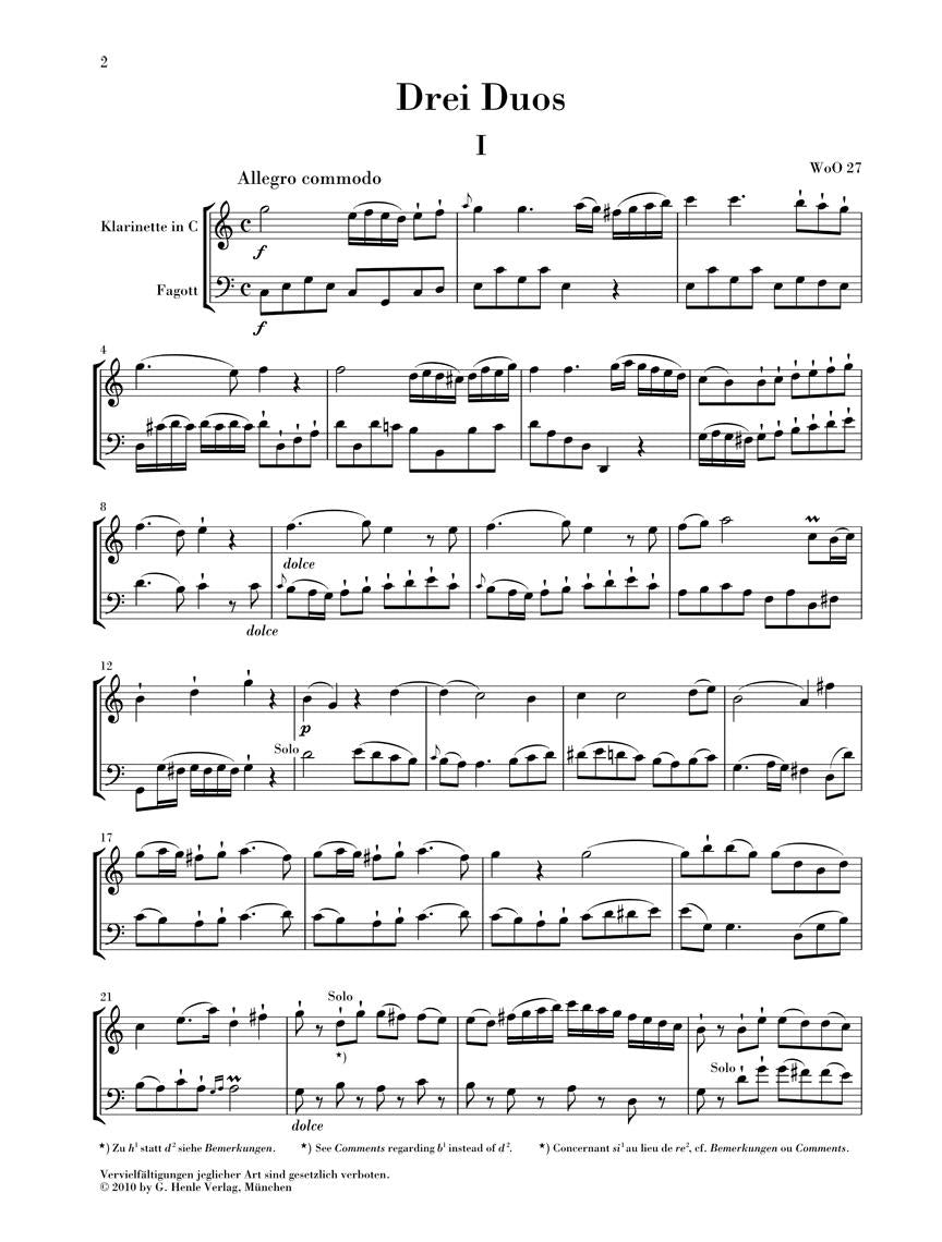 3 Duos for Clarinet and Bassoon WoO 27 - sample page 1