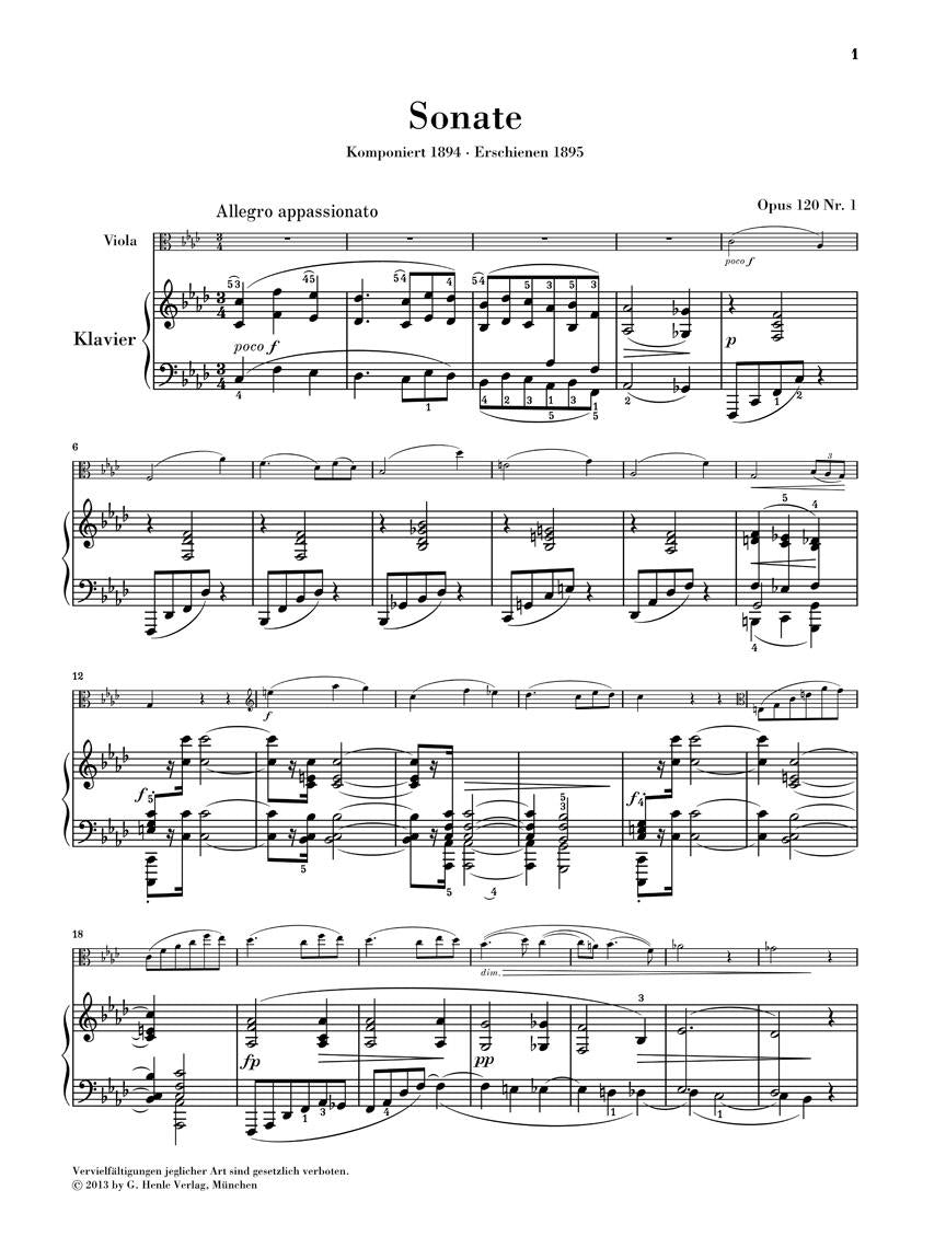 Clarinet Sonata (or Viola) Op. 120 Nos. 1-2 - sample page 1