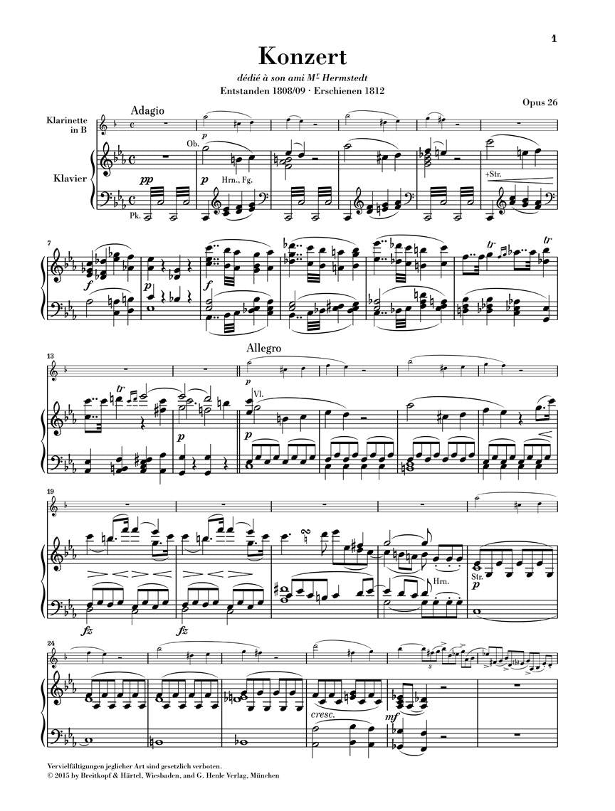 Clarinet Concerto No. 1 in C minor, Op. 26 - sample page 1