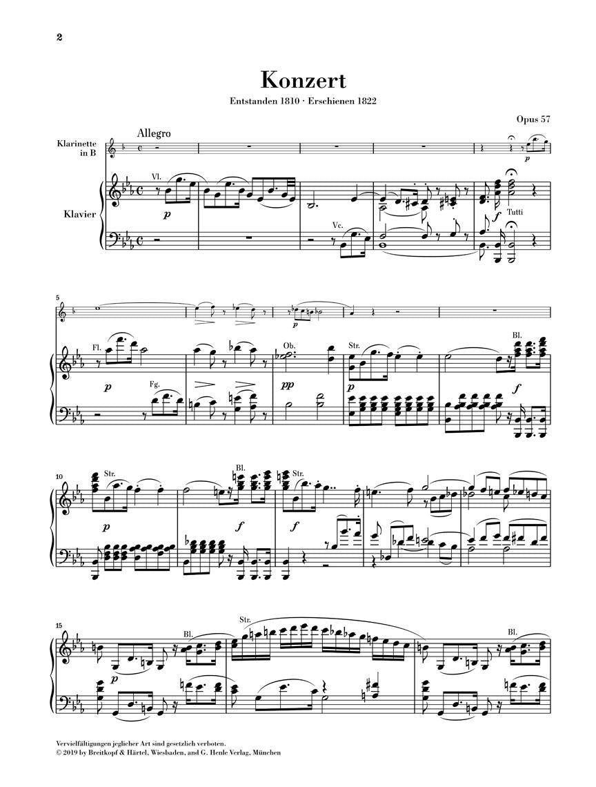 Clarinet Concerto No. 2 in E-Flat Major, Op. 57 - sample page 1
