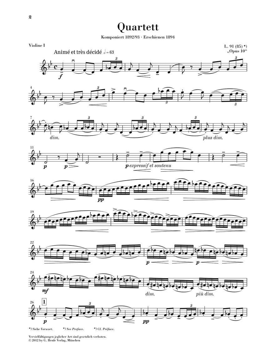 Claude Debussy – String Quartet - sample page 1