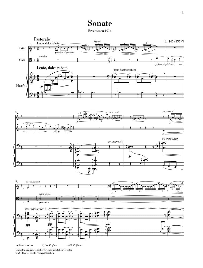 Claude Debussy – Sonata for Flute, Viola and Harp - sample page 1