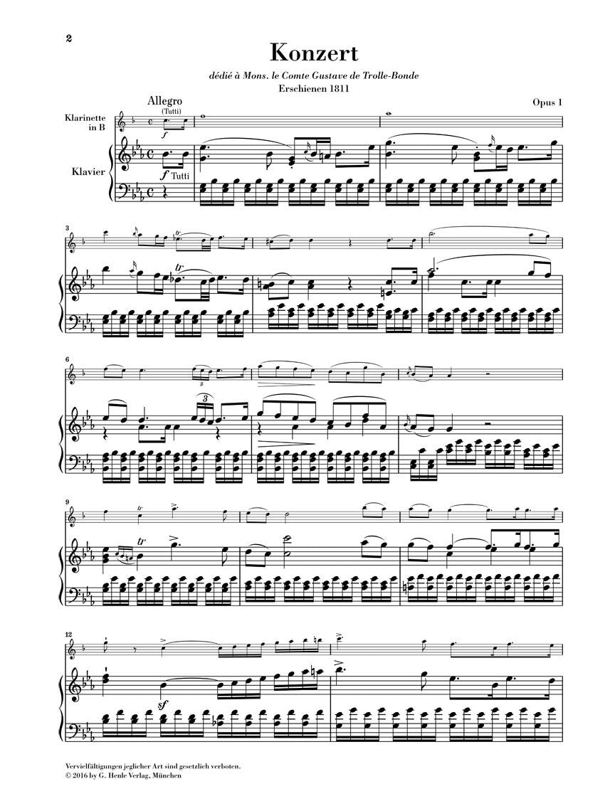 Clarinet Concerto in E-flat Major Op. 1 - sample page 1