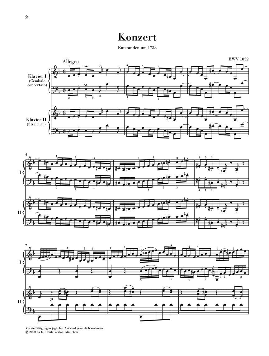 Harpsichord Concerto No. 1 in D Minor, BWV 1052 - sample page 1