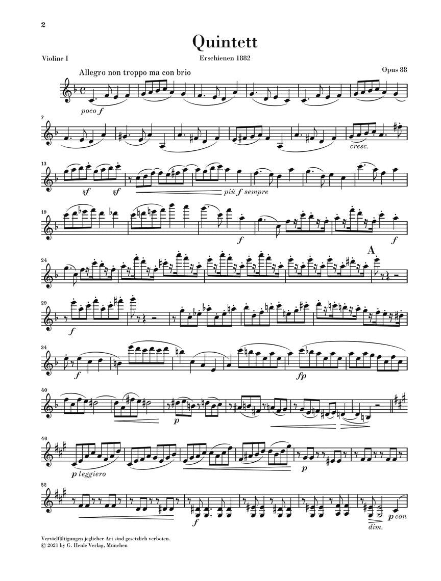 String Quintet No. 1 Op. 88 - sample page 1