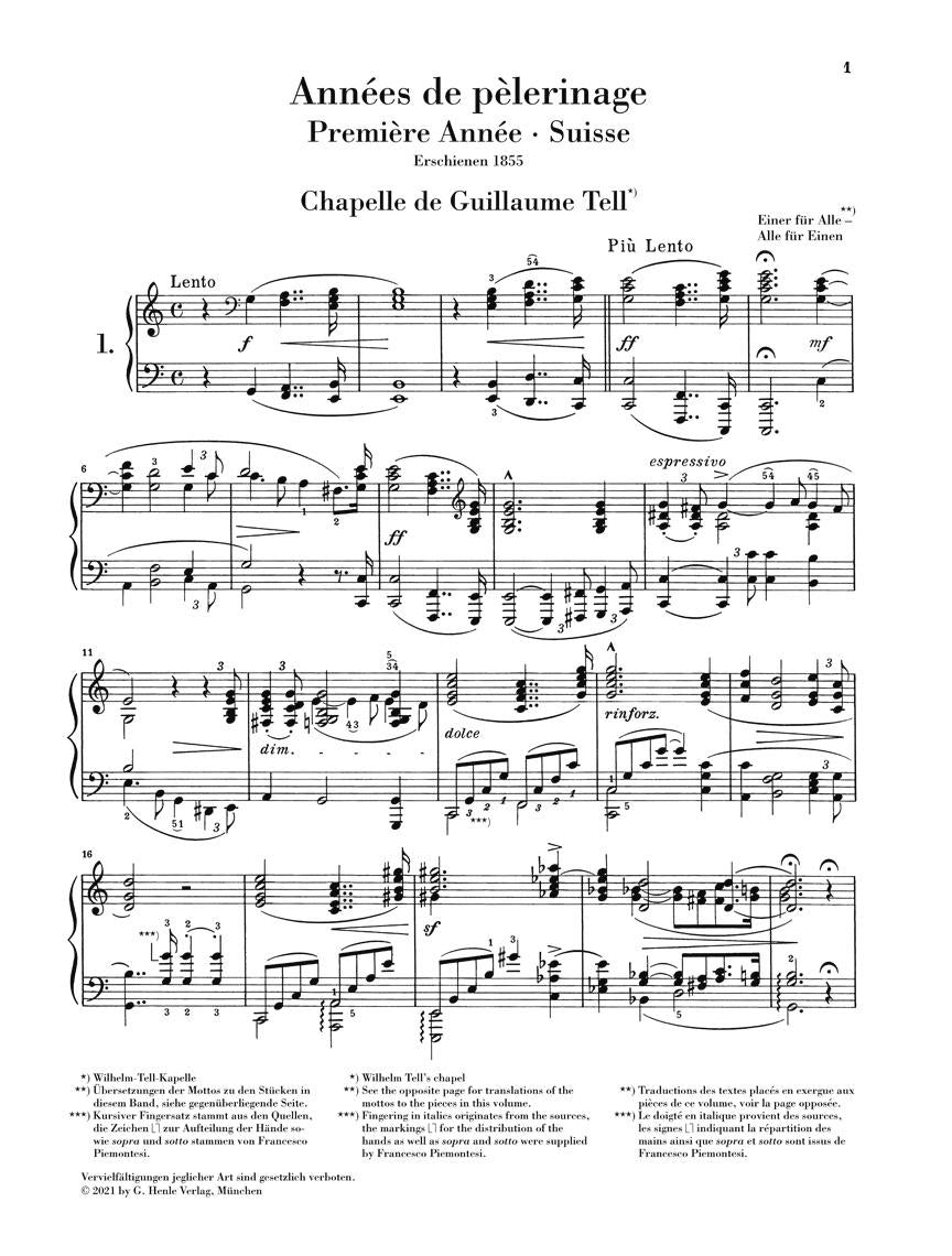 Annees De Pelerinage Book 1 Piano Revised Edition Henle Urtext - sample page 1