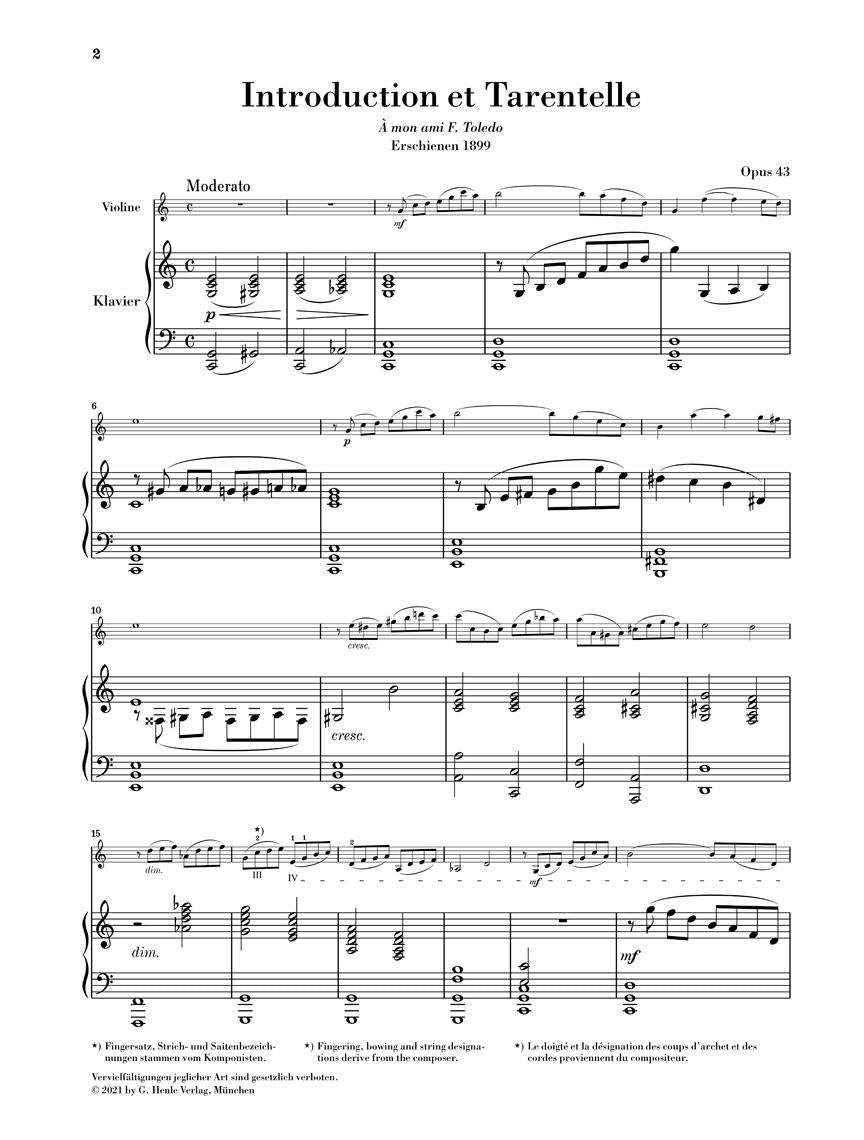 Introduction et Tarentelle Op. 43 for Violin and Piano - sample page 1