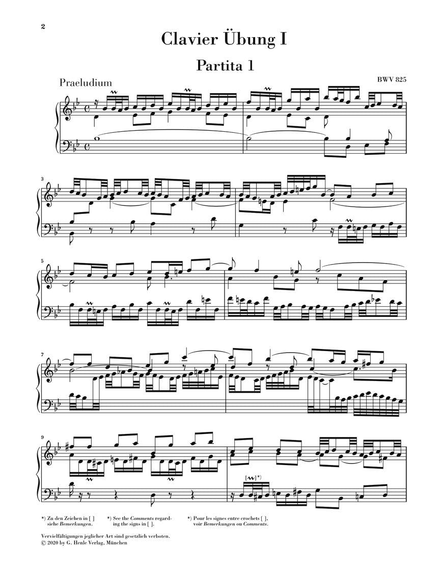 Six Partitas Bwv 825-830 Piano Without Fingering Henle Urtext Revised Edition - sample page 1