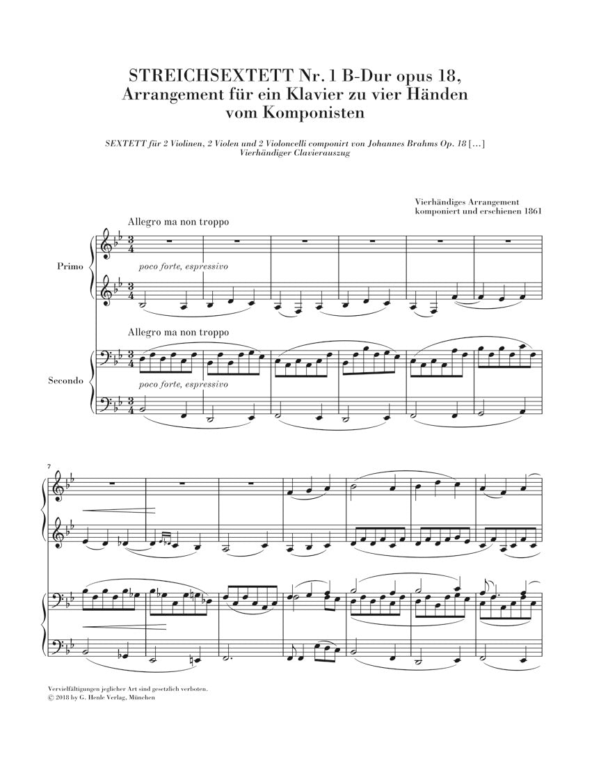 String Sextets, Arrangements for Piano 4-hands - sample page 1
