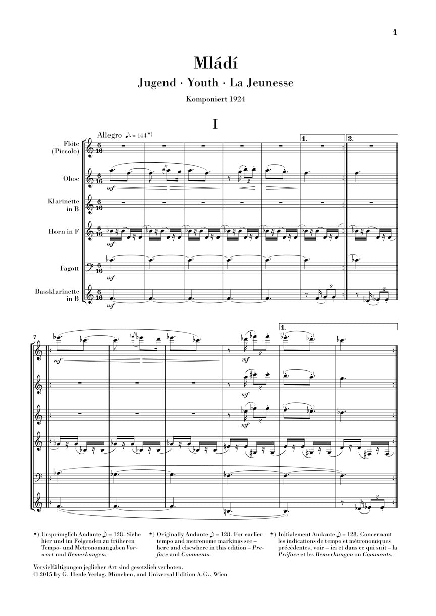 Mládí (Youth) – Suite for Wind Instruments - sample page 1