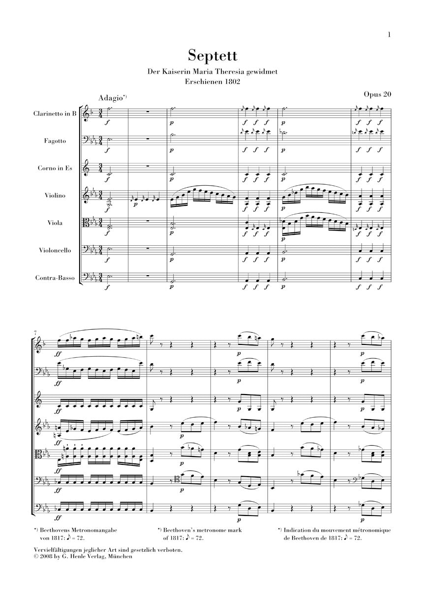 Septet in E-flat Major Op. 20 - sample page 1