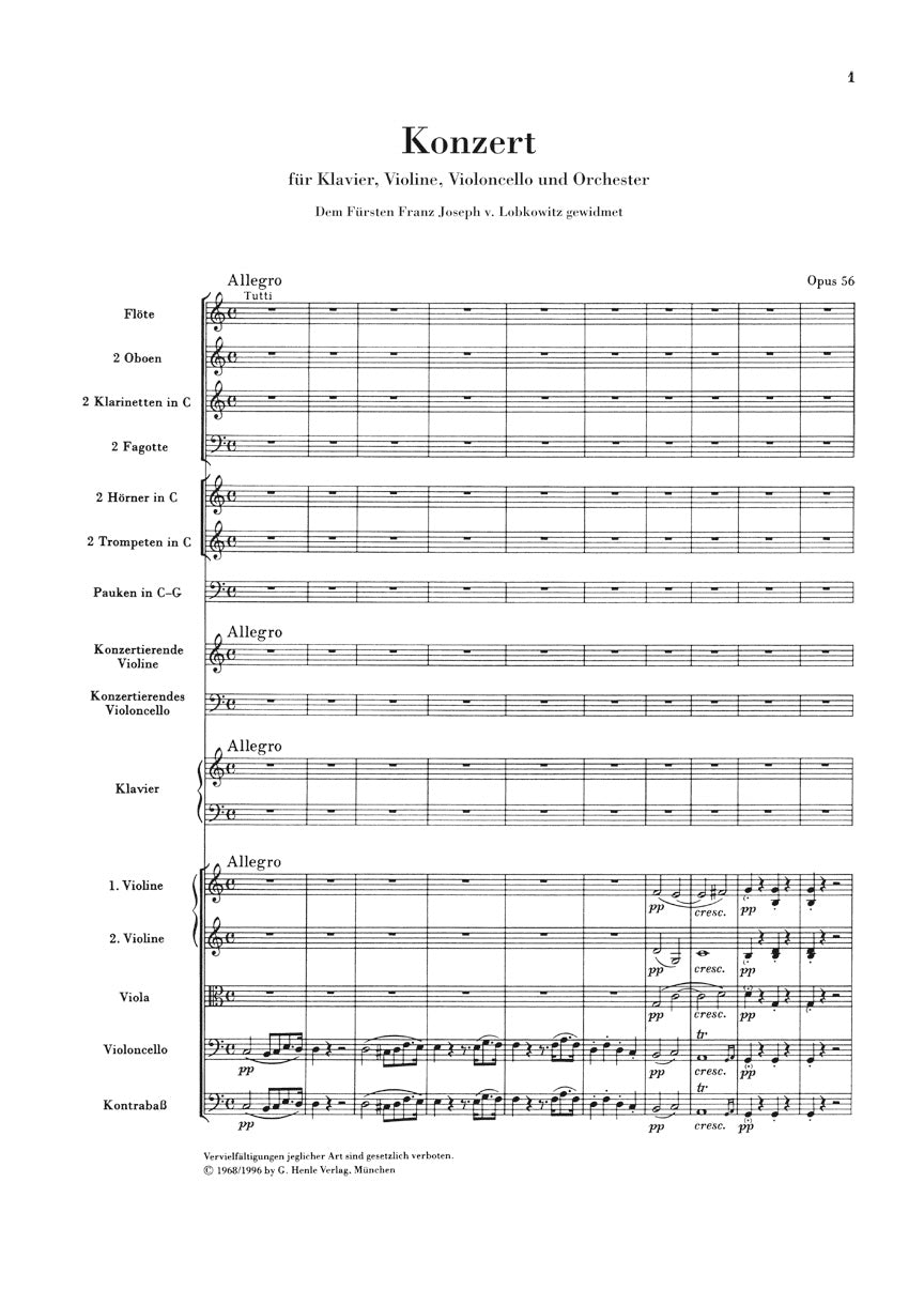Concerto for Piano, Violin, Violoncello, and Orchestra C Major Op. 56 - sample page 1