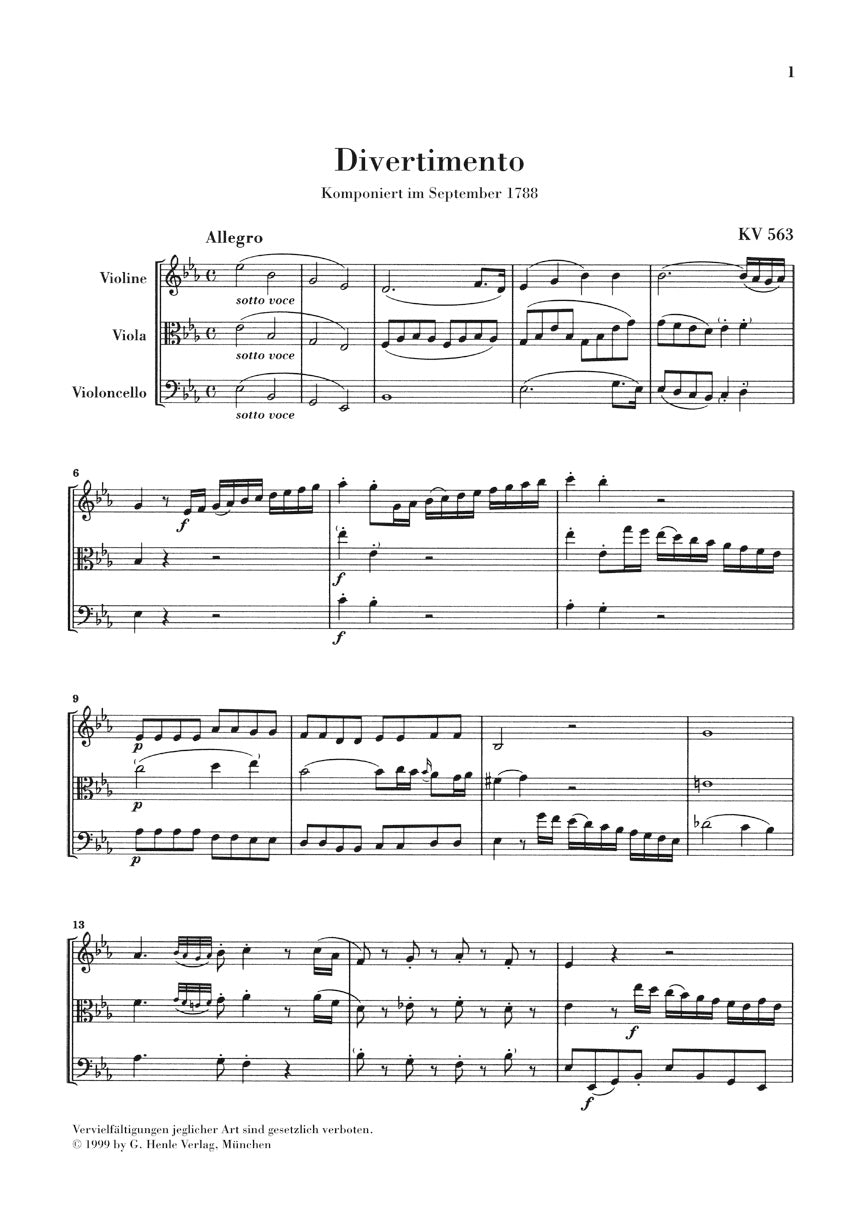 String Trio E Flat Major K.563 - sample page 1