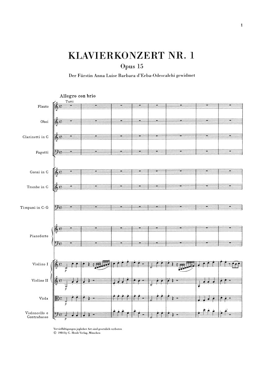Concerto for Piano and Orchestra C Major Op. 15, No. 1 - sample page 1