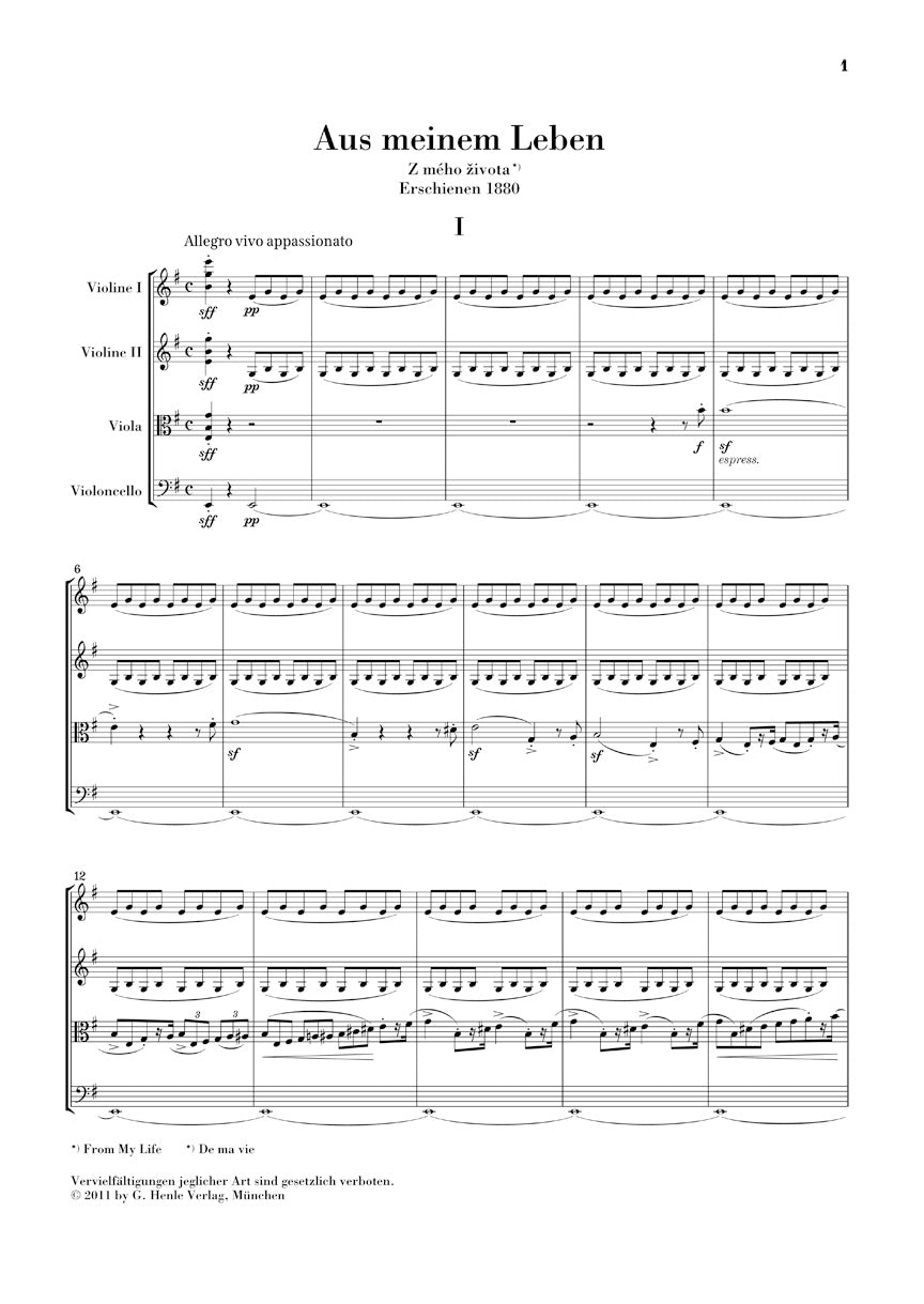 From My Life – String Quartet No. 1 in E Minor - sample page 1