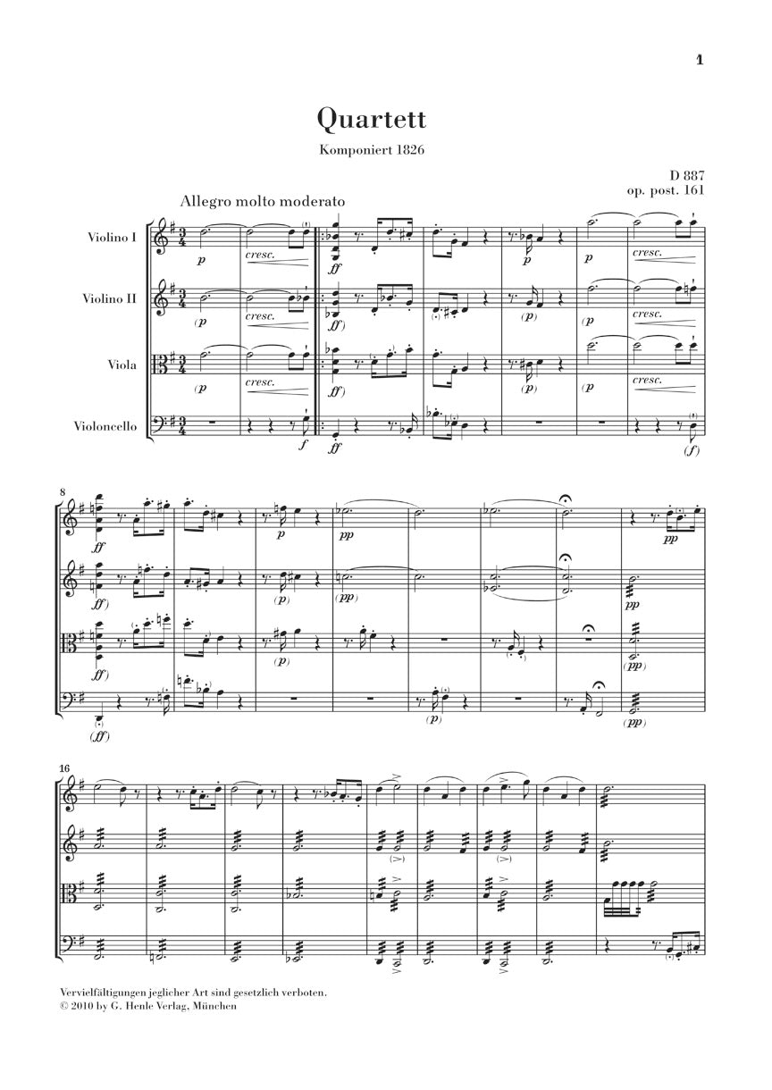 String Quartet in G Major, Op. post. 161 D 887 (Streichquartett G-Dur) - sample page 1