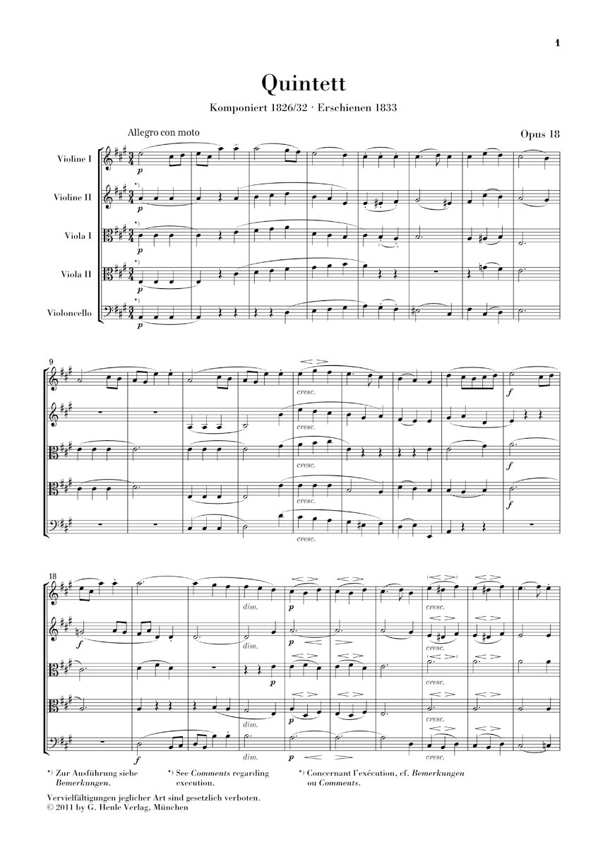 String Quintets, Op. 18 and 87 - sample page 1