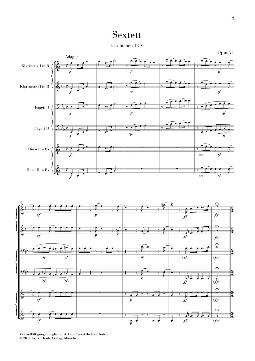 Sextet in E-flat Major, Op. 71 and March, WoO 29 - sample page 1