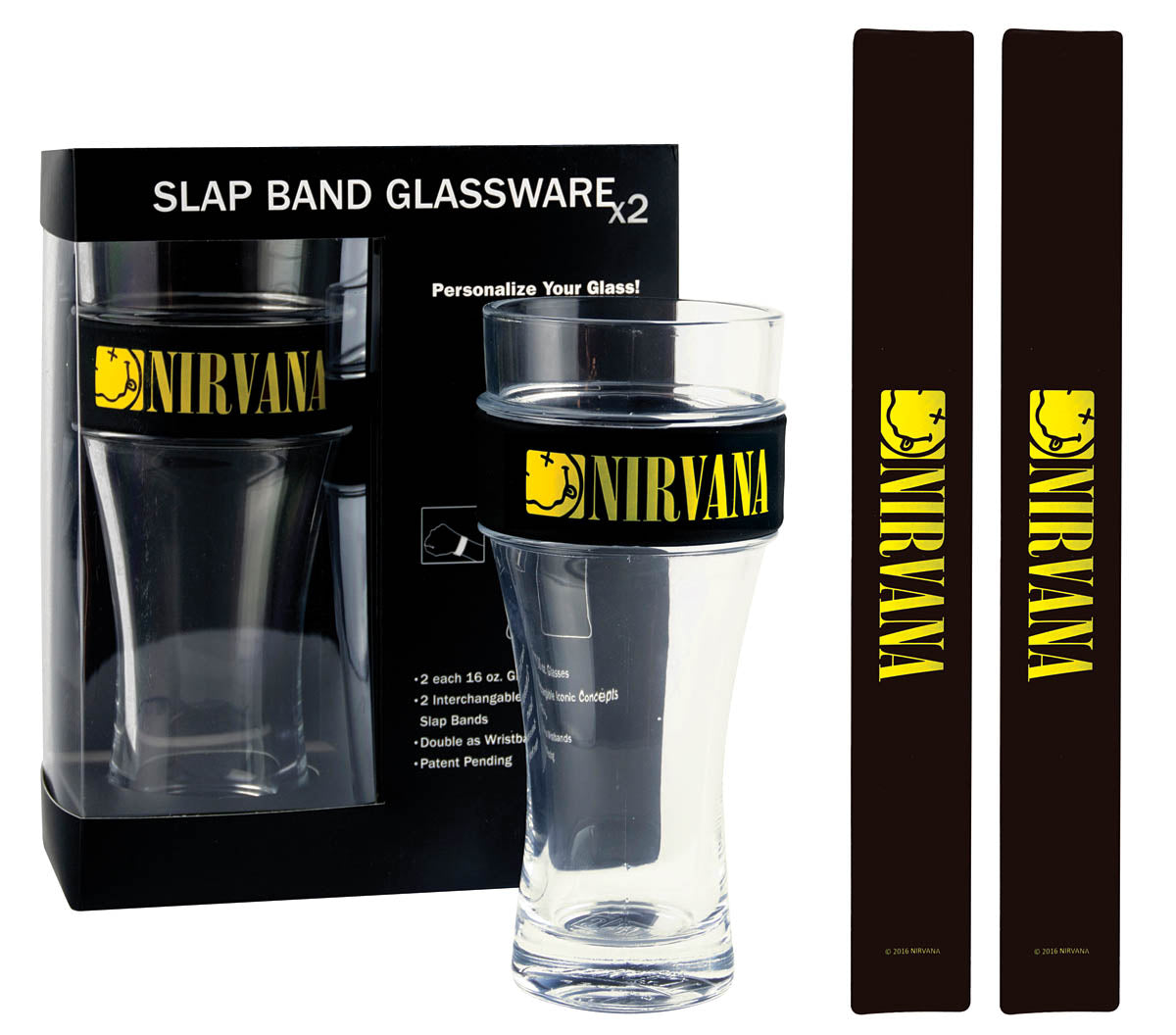 Product Cover for Nirvana 2-Pack Slap Band Pint Size Glassware – Smiley Logo
