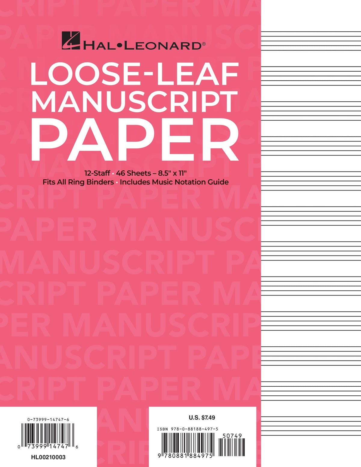 Product Cover for Standard Loose Leaf Manuscript Paper (Pink Cover)