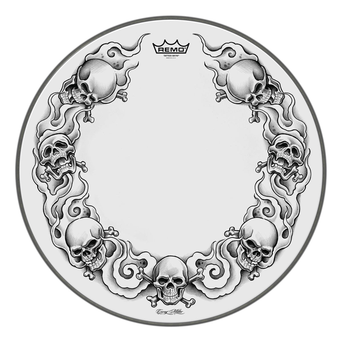 Product Cover for Bass, Powerstroke, 20", 'tattoo Skulls On White' Graphic, Packaged