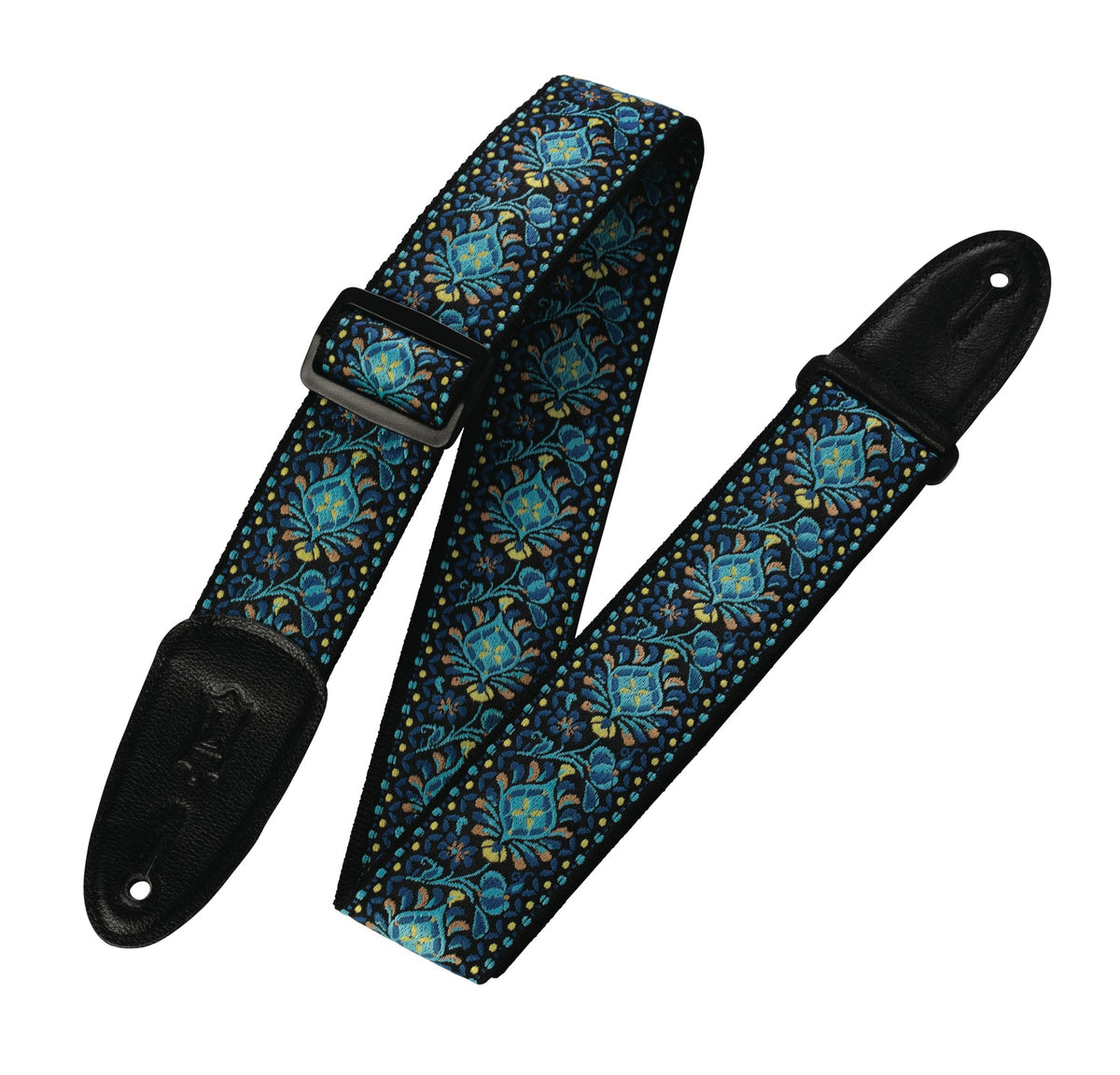 Product Cover for '60s Hootenanny Jacquard Weave Guitar Strap – Blue, Black & Yellow