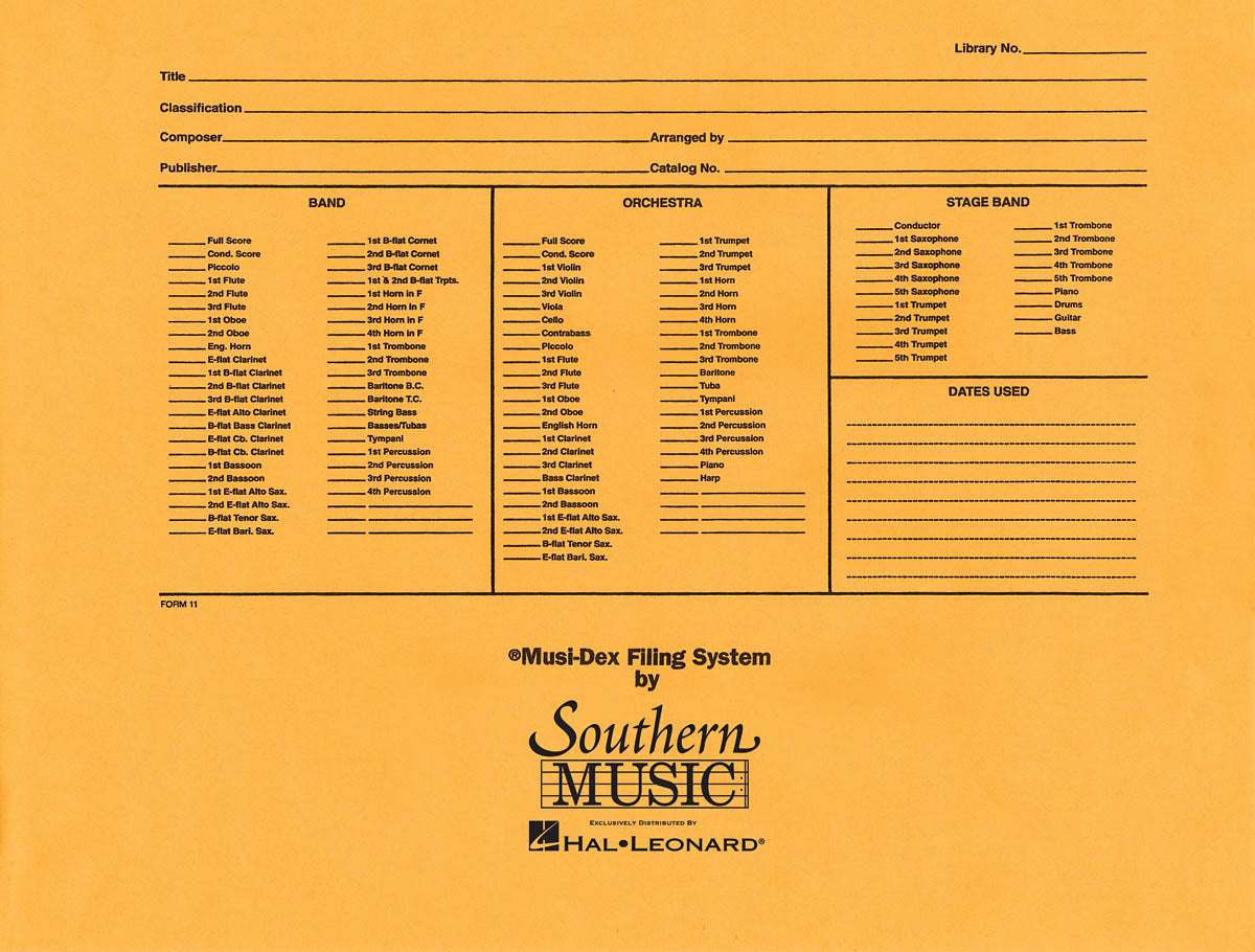 Product Cover for Musidex Band/Orchestra Concert Size Filing Envelope