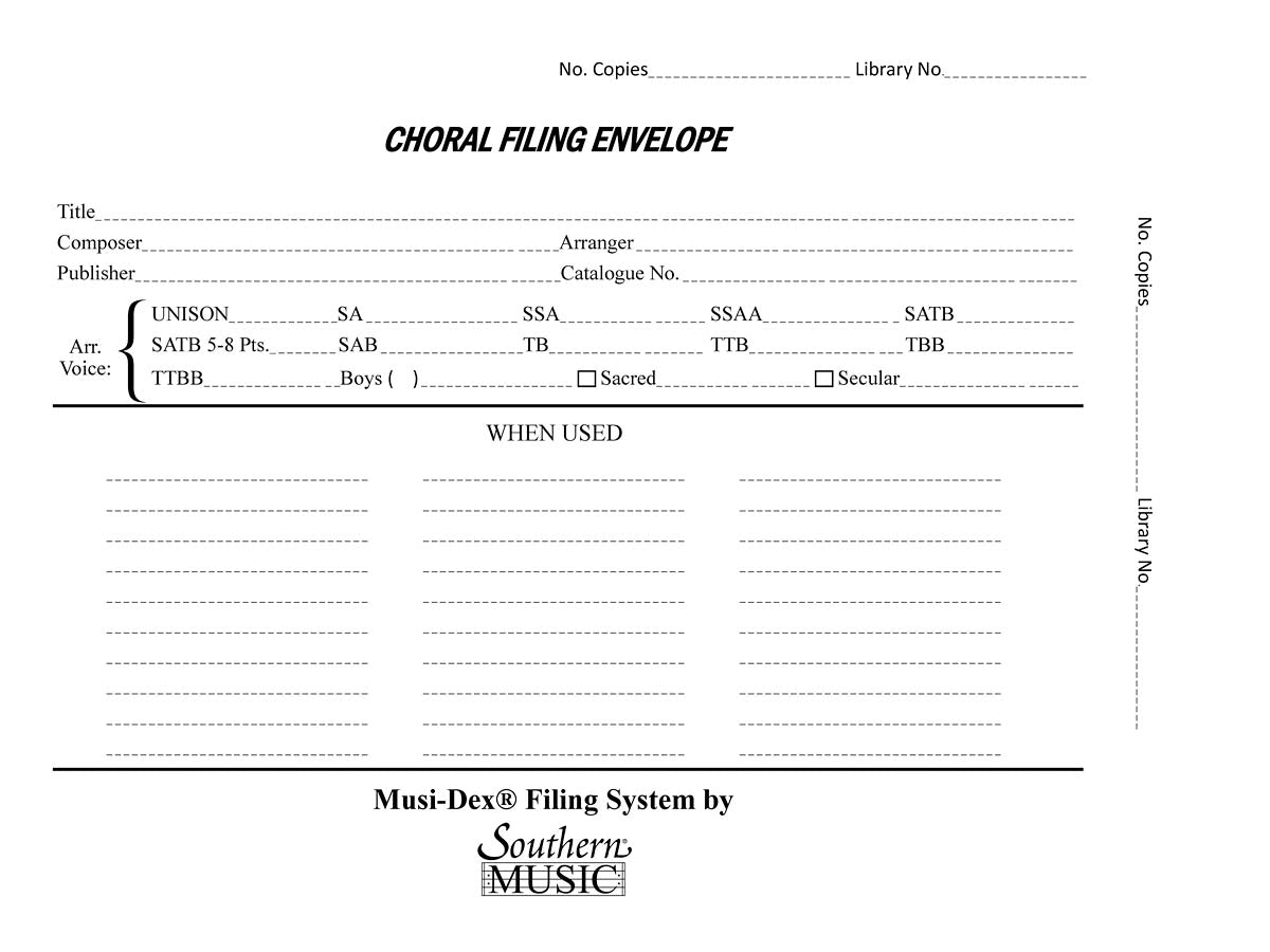 Product Cover for Musidex Choral Filing Envelopes