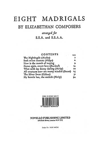 Product Cover for 8 Madrigals by Elizabethan Composers