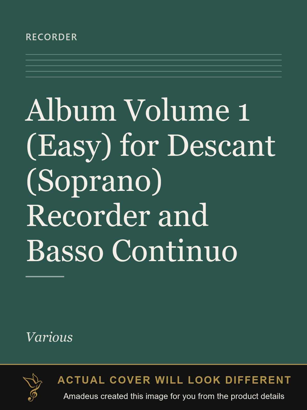 Album Volume 1 (Easy) for Descant (Soprano) Recorder and Basso Continuo - Amadeus created this image from the product details; the actual cover will look different