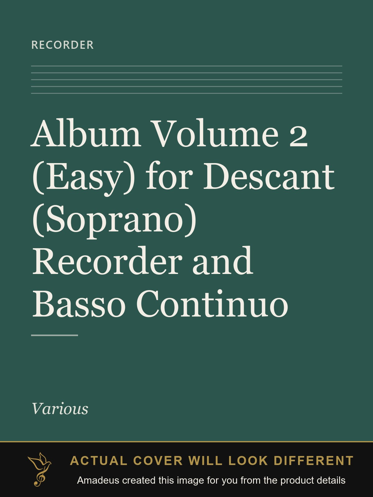 Album Volume 2 (Easy) for Descant (Soprano) Recorder and Basso Continuo - Amadeus created this image from the product details; the actual cover will look different