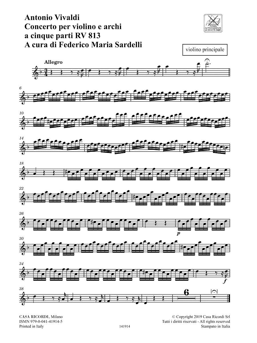 Product Cover for Concerto RV 813 for Violin and Strings in Five Parts
